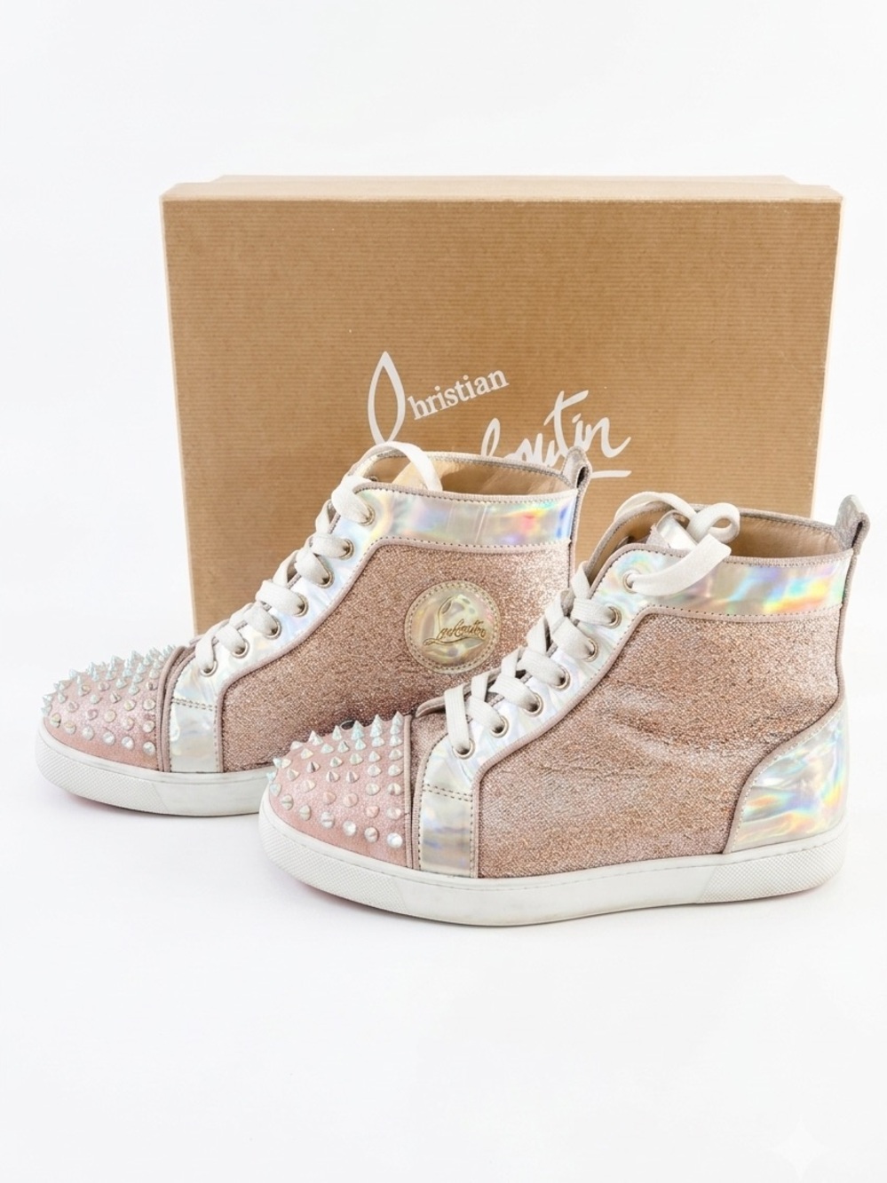 Christian Louboutin Lou Spikes Crystal High Top Sneakers